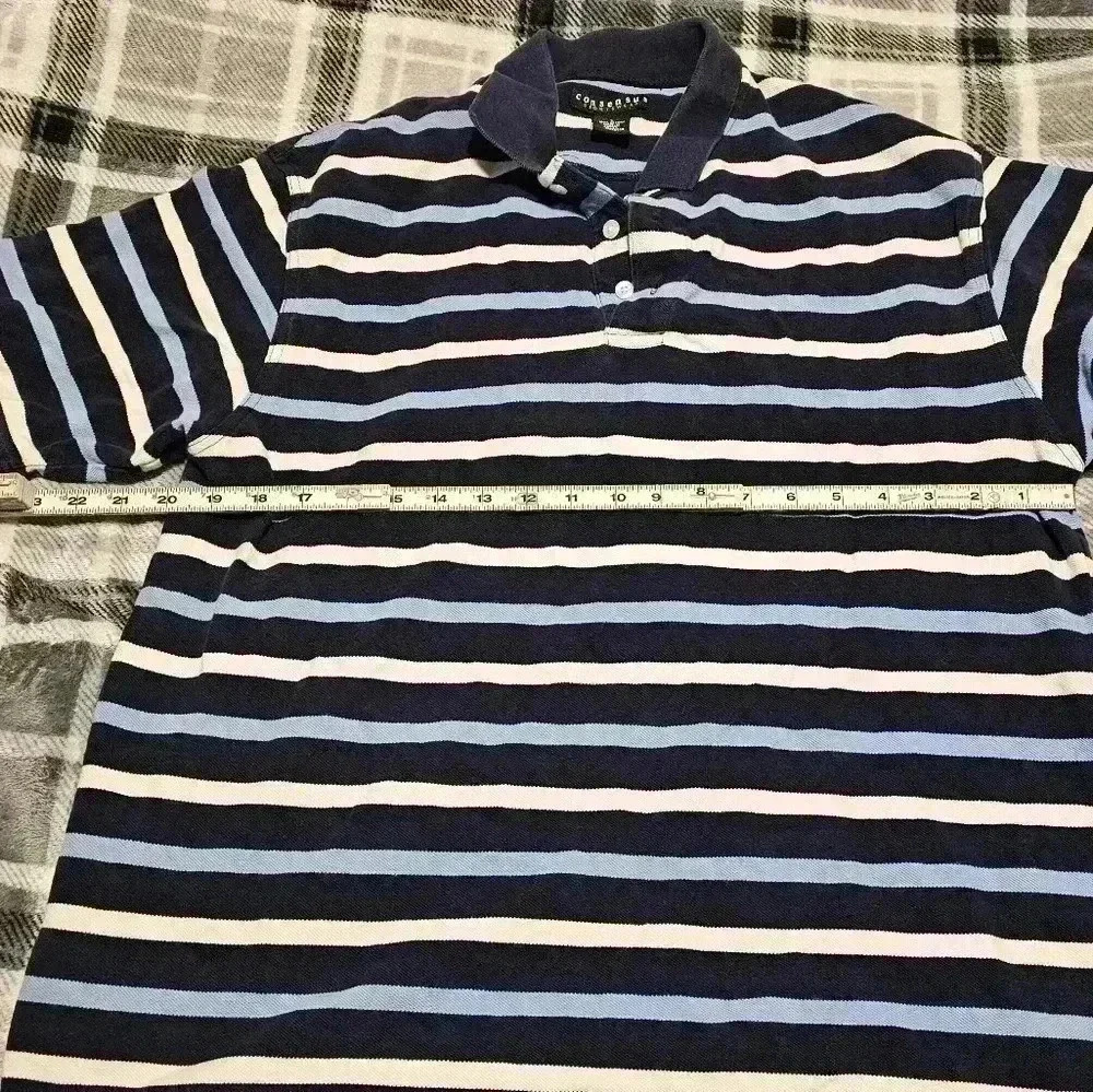 Consensus sportswear large blue and white stripes polo 100% cotton - Picture 5 of 6